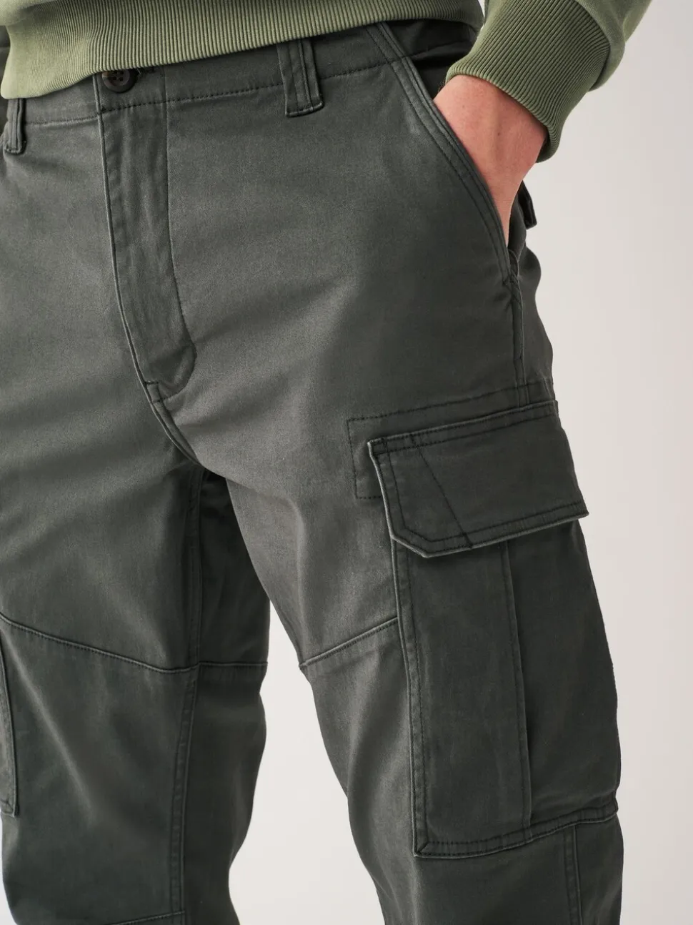 Antracietgrijs - Slim Fit - Katoenen cargostretchbroek