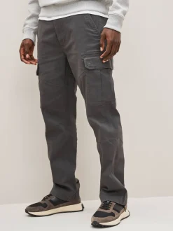 Antracietgrijs - Straight fit - Katoenen cargostretchbroek