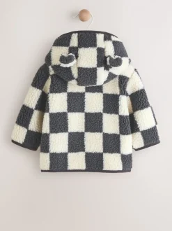 Antracietgrijs dambordpatroon - Baby borg jack met capuchon (0-18mnd)