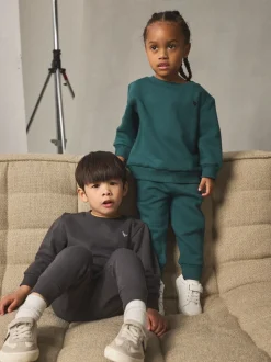 Antracietgrijs/groen - Set van 2 sweatshirts en joggingbroeken (3mnd -7jr)