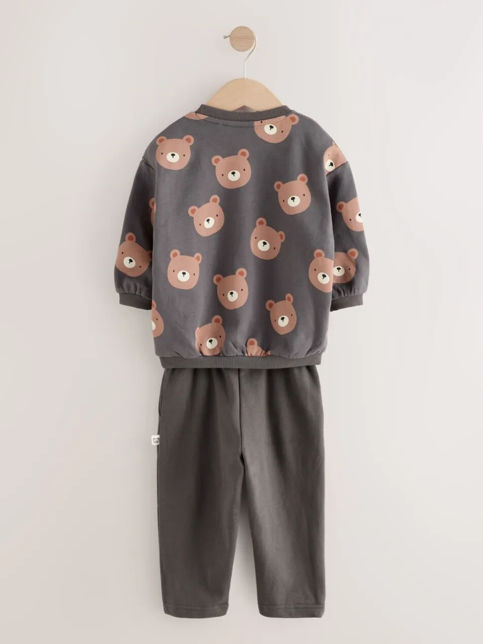 Antracietgrijze beer all-over print - Set met sweatshirt en joggingbroek met strepen (3mnd-7jr)