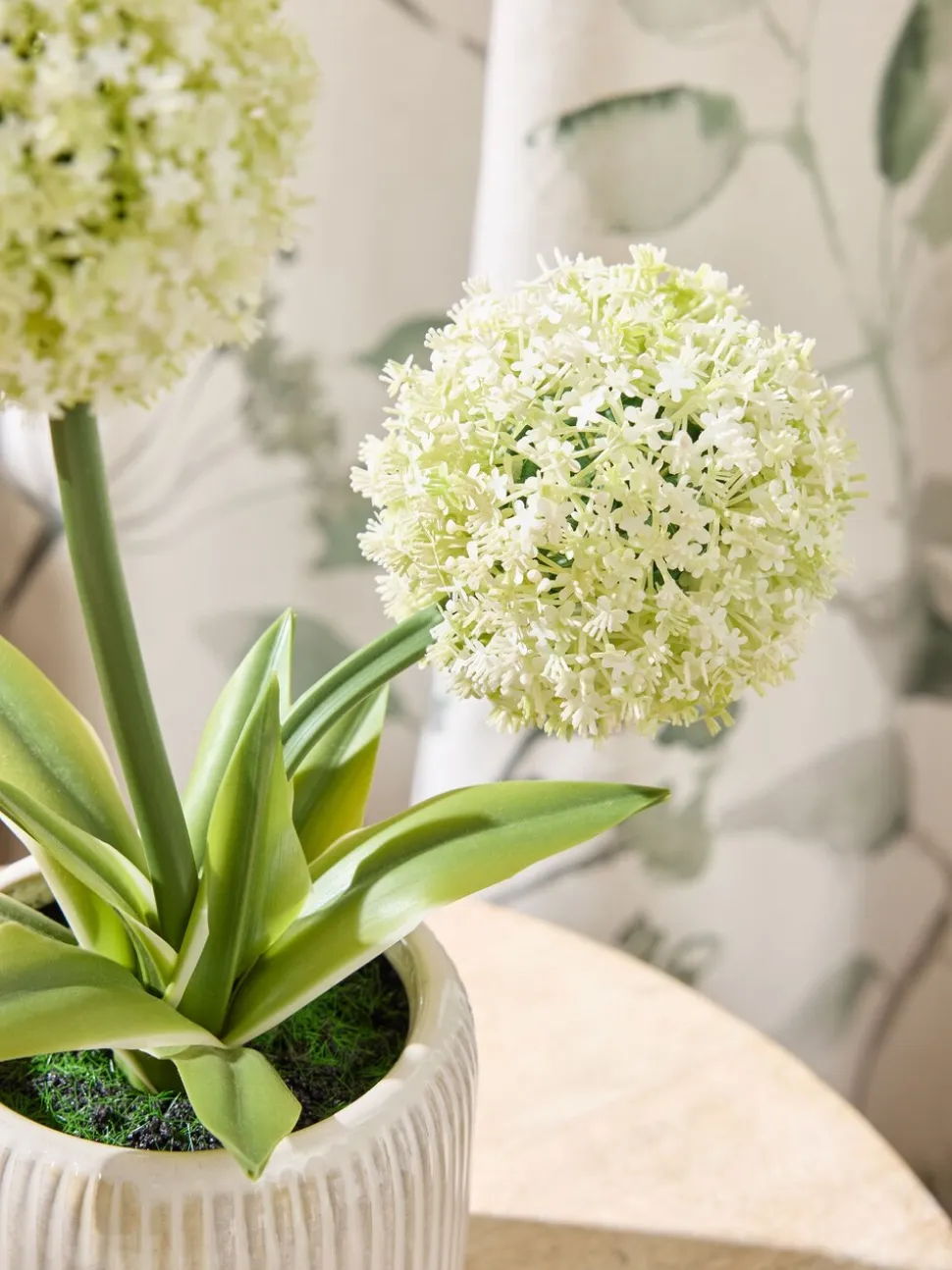 Artificial Allium Plant In Ribbed Ceramic Pot