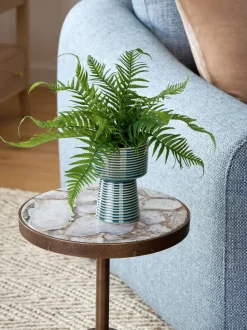 Artificial Fern in Ribbed Glaze Pot