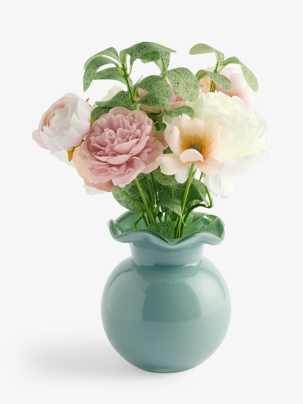 Artificial Floral Arrangement In Frill Glass Vase