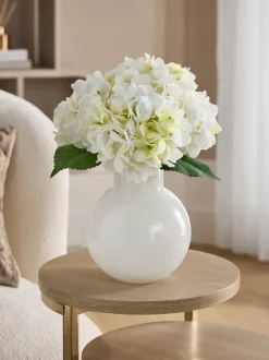 Artificial Hydrangea Arrangement in Swirl Glass Vase