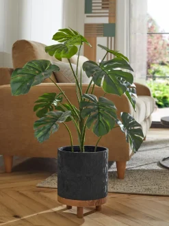 Artificial Monstera Plant In Black Bronx Planter