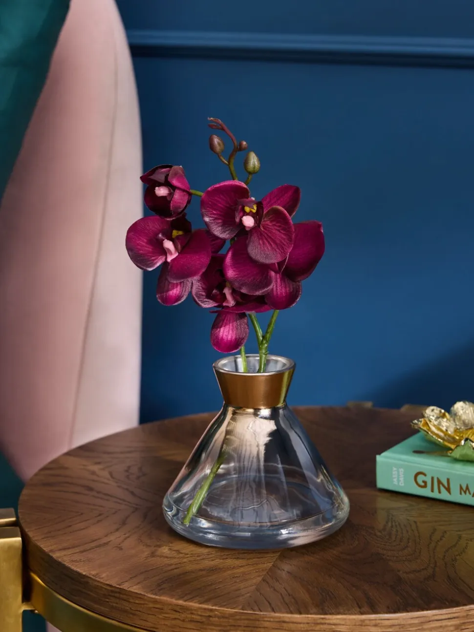 Artificial Orchid In Small Glass Vase