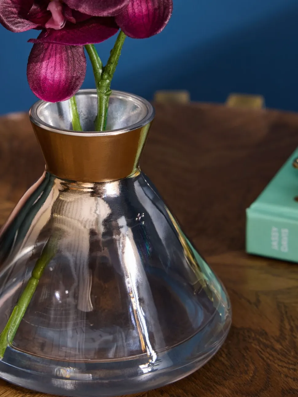 Artificial Orchid In Small Glass Vase