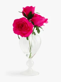 Artificial Roses in Ribbed Heart Glass Vase