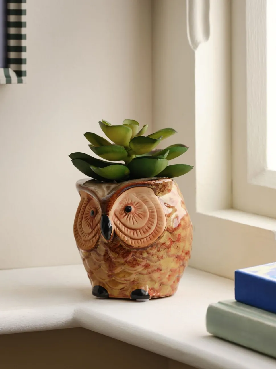 Artificial Succulent in Ceramic Owl Pot