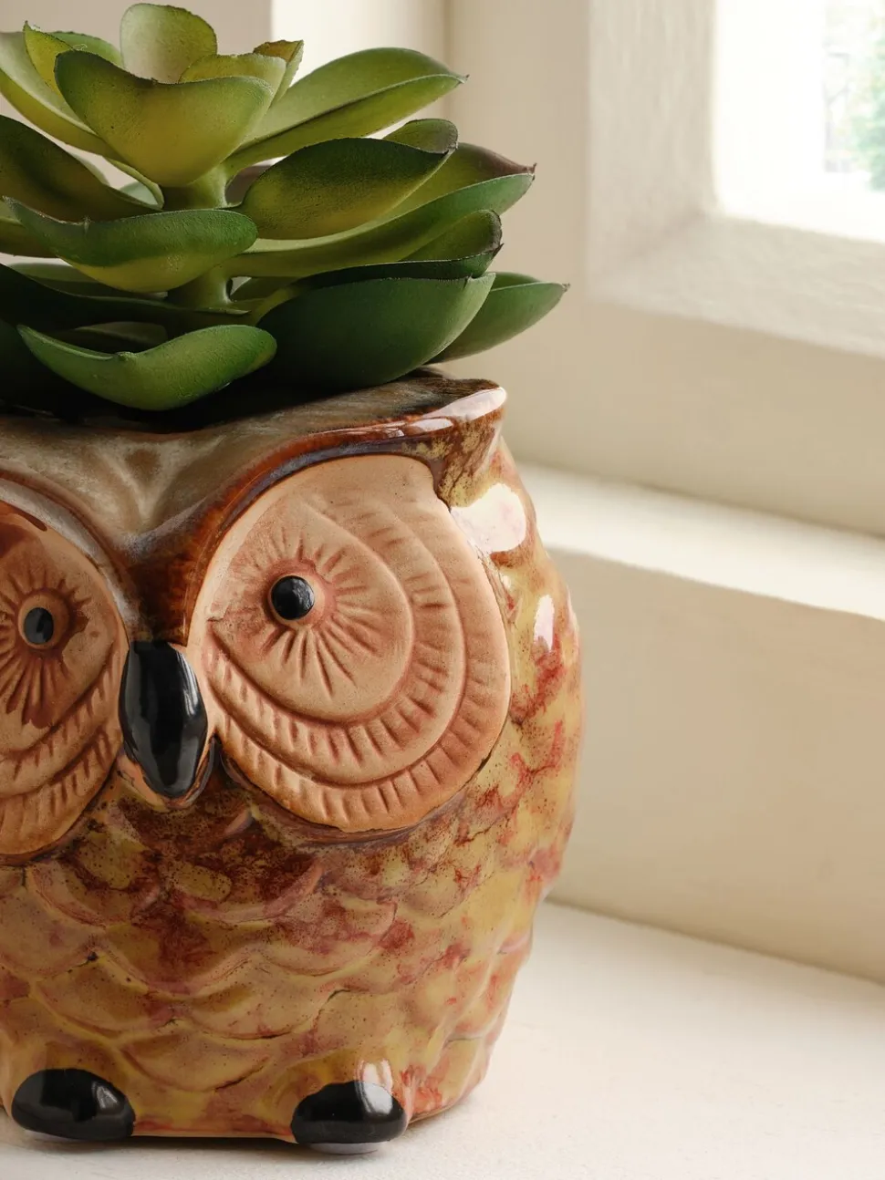 Artificial Succulent in Ceramic Owl Pot