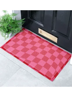 Artsy Mats Fuchsia Wavy Checkerboard Indoor Outdoor Doormat