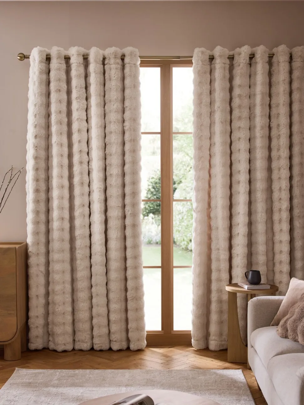Aspen Faux Fur Eyelet Lined Curtains
