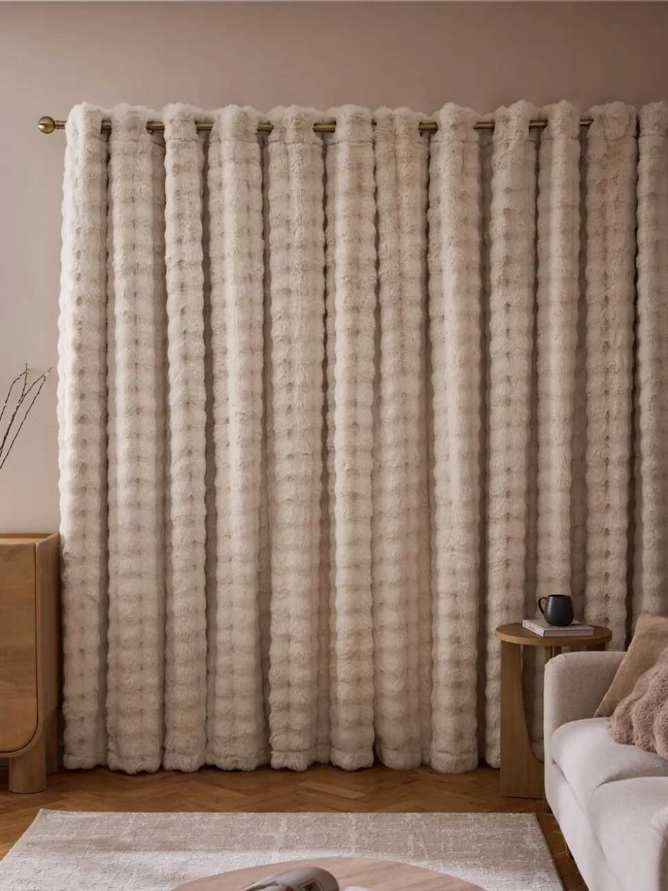 Aspen Faux Fur Eyelet Lined Curtains