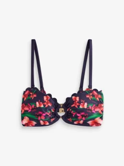 B by Ted Baker Navy Floral Halterneck Bandeau Bikini Top
