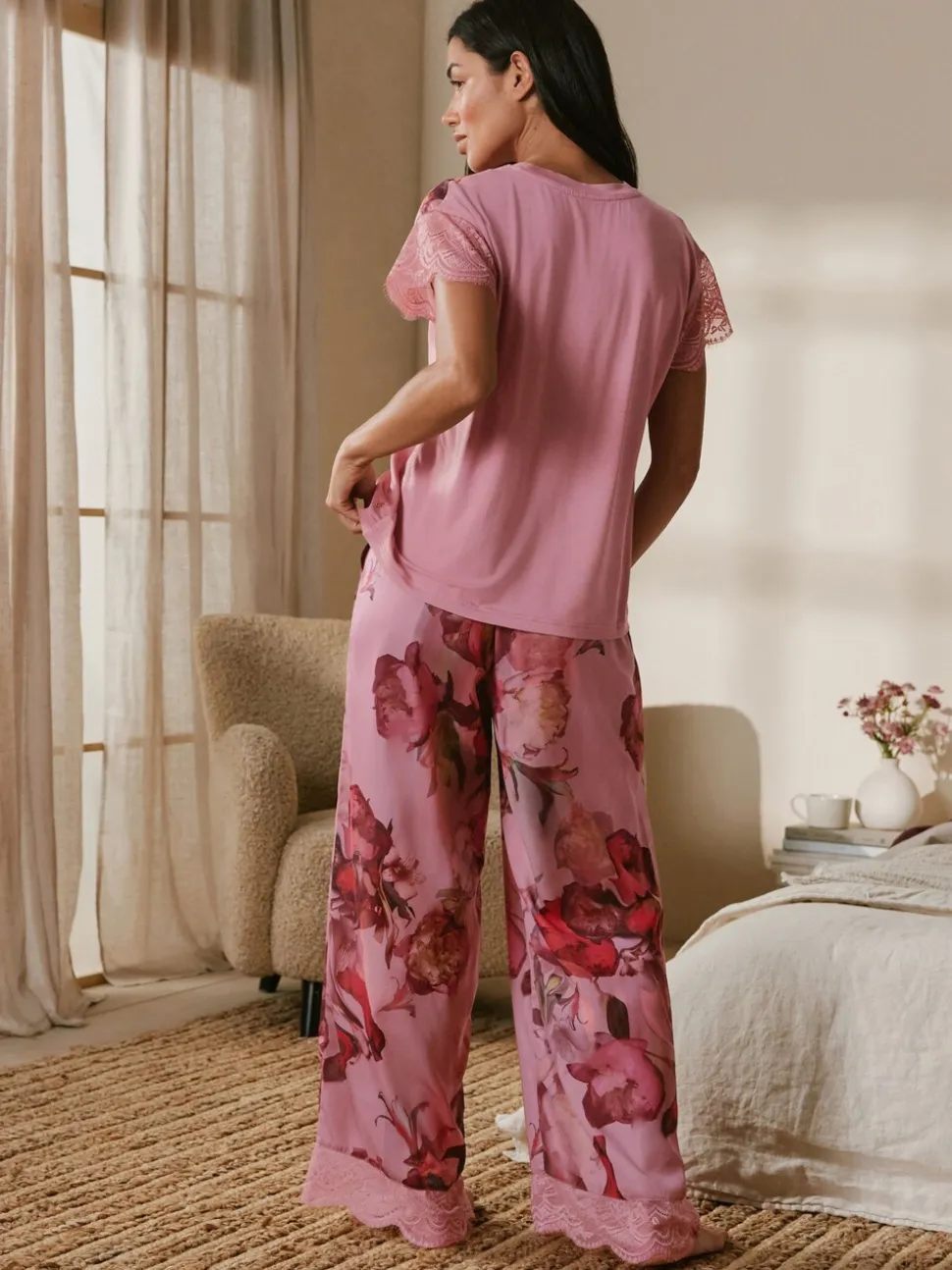 B by Ted Baker Pink Floral Satin Jersey Pyjamas