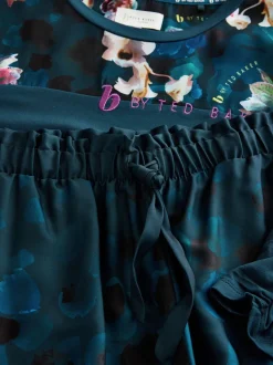 B by Ted Baker Teal Blue Floral Satin Jersey Pyjamas