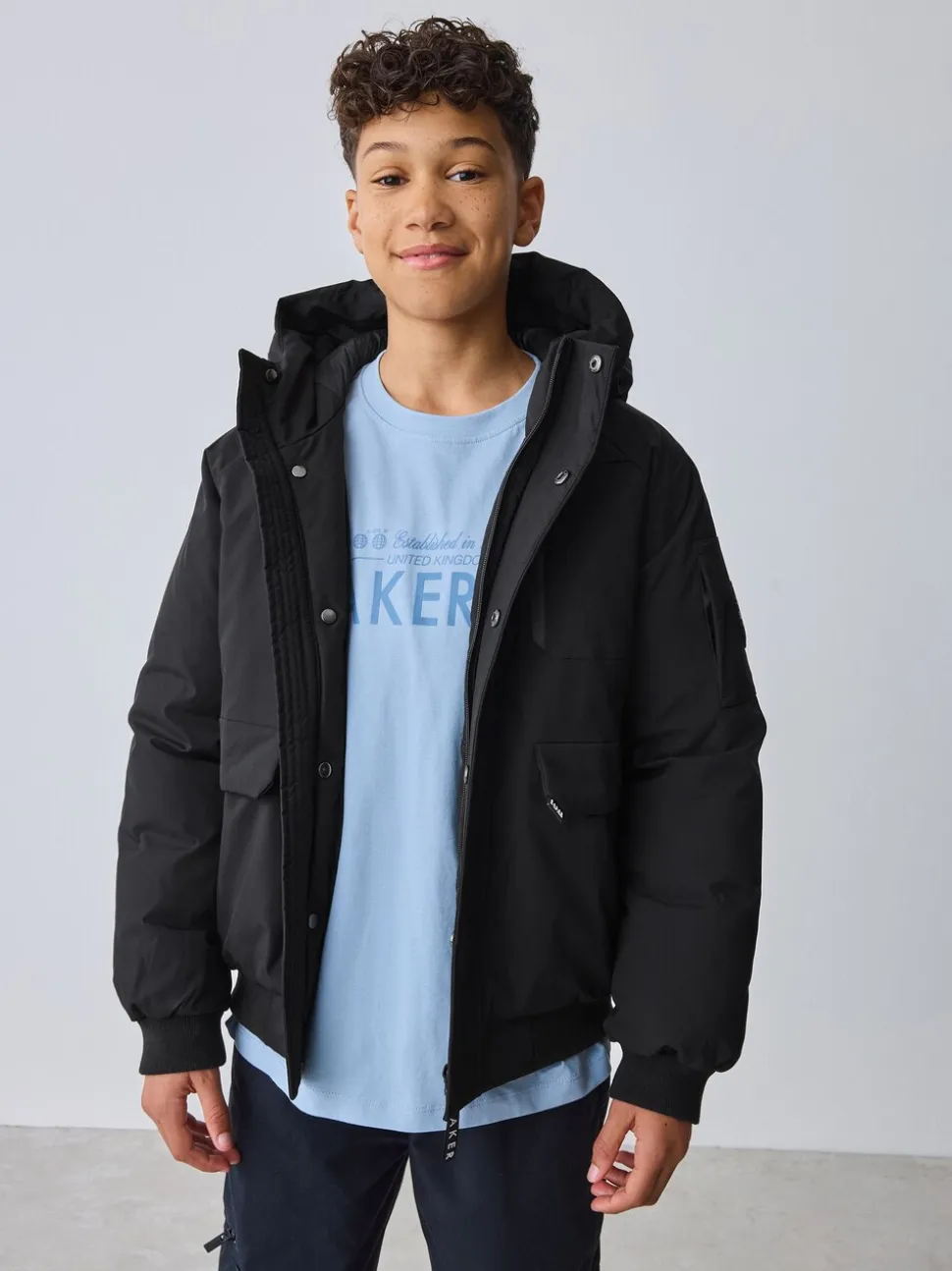 Baker by Ted Baker - Regenbestendige gewatteerde zwarte bomberjas