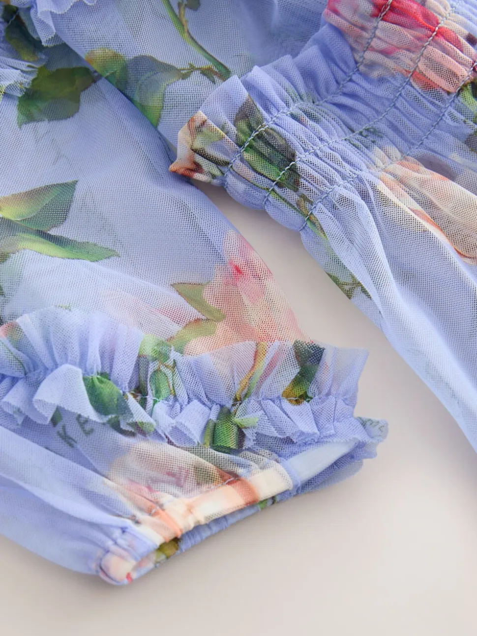 Baker by Ted Baker Blue Floral Mesh Ruffle Dress