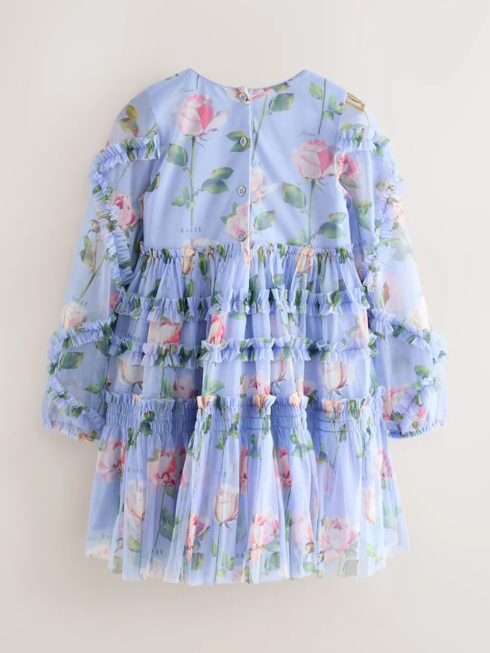 Baker by Ted Baker Blue Floral Mesh Ruffle Dress
