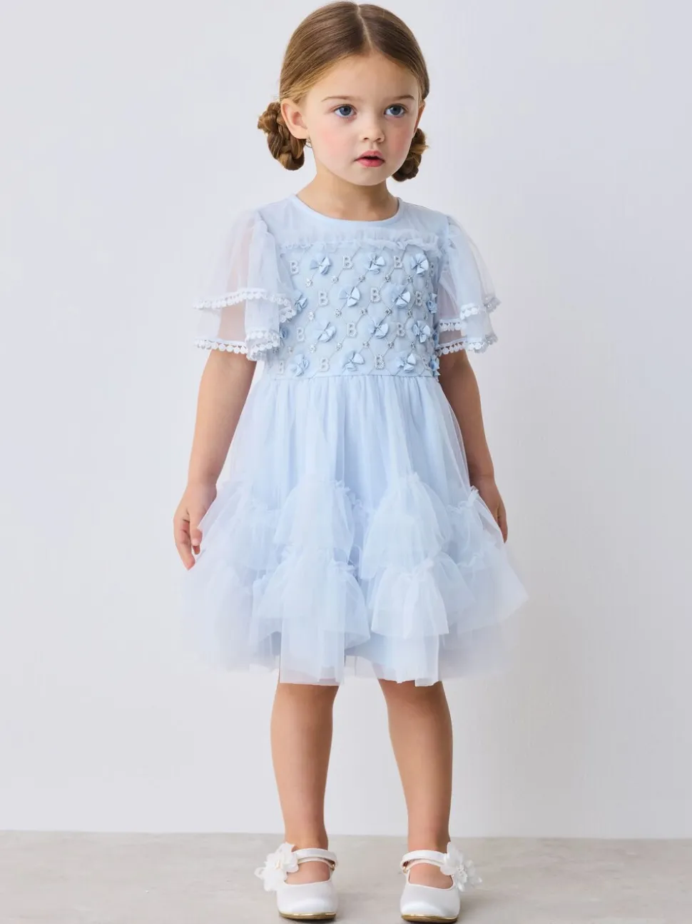 Baker by Ted Baker Blue Mesh Embroidered Detail Dress