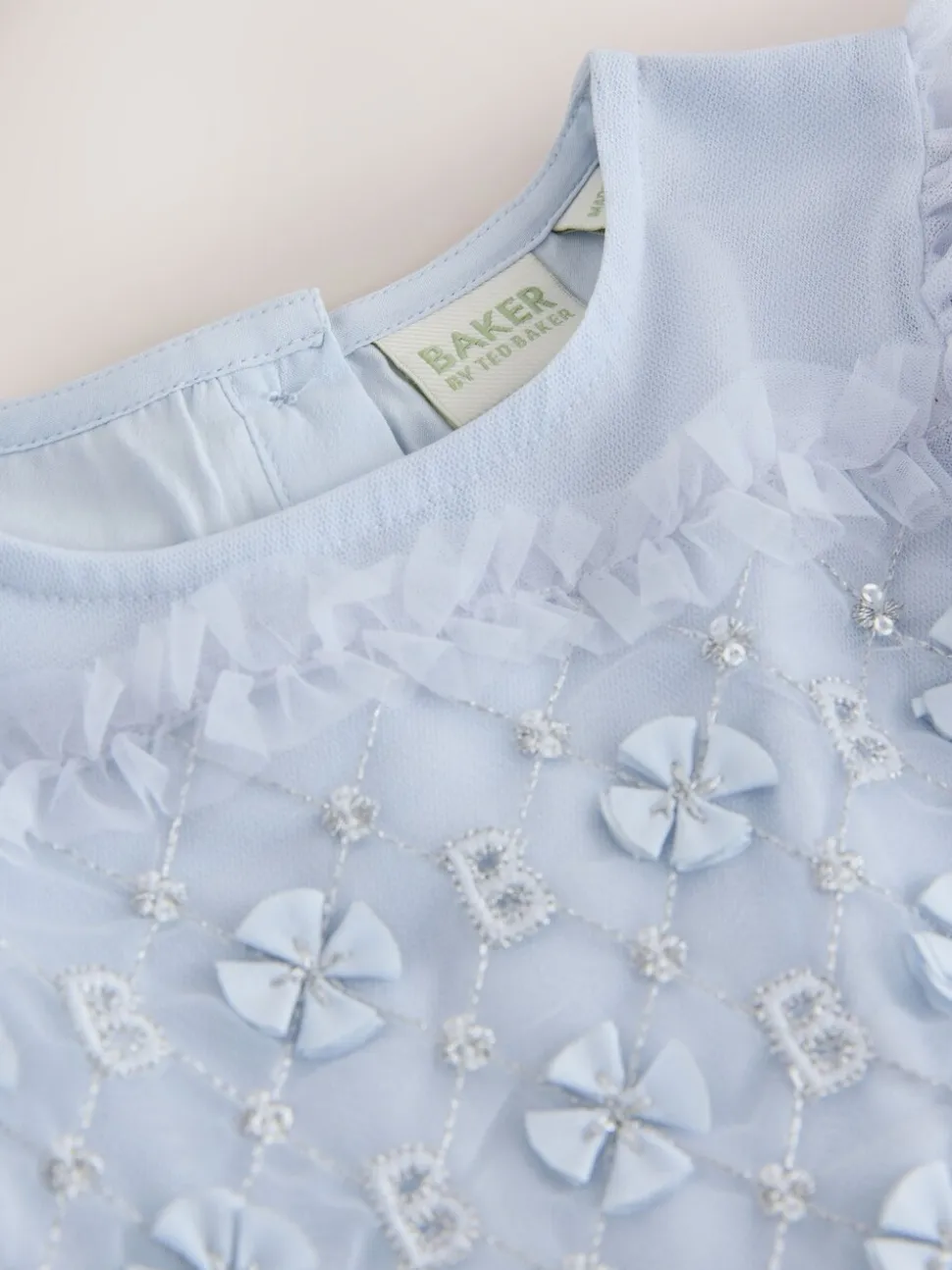 Baker by Ted Baker Blue Mesh Embroidered Detail Dress