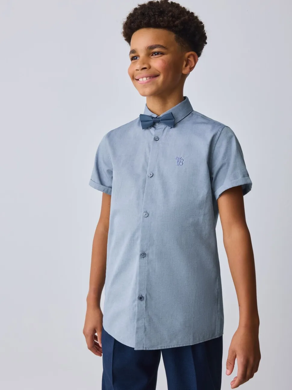 Baker by Ted Baker Blue Short Sleeve Shirt with Bow Tie