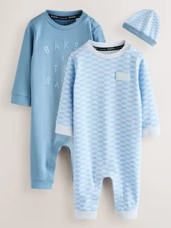 Baker by Ted Baker Blue Sleepsuits and Reversible Hat Set