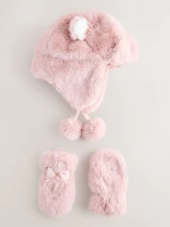 Baker by Ted Baker Bow Pink Faux Fur Trapper Hat