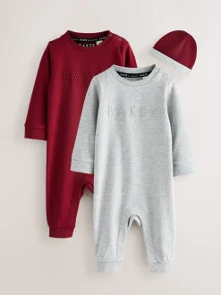 Baker by Ted Baker Burgundy Red/Grey Romper and Reversible Hat