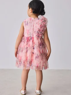 Baker by Ted Baker Crinkle Mesh 3D Ruffle Shoulder Occasion Dress