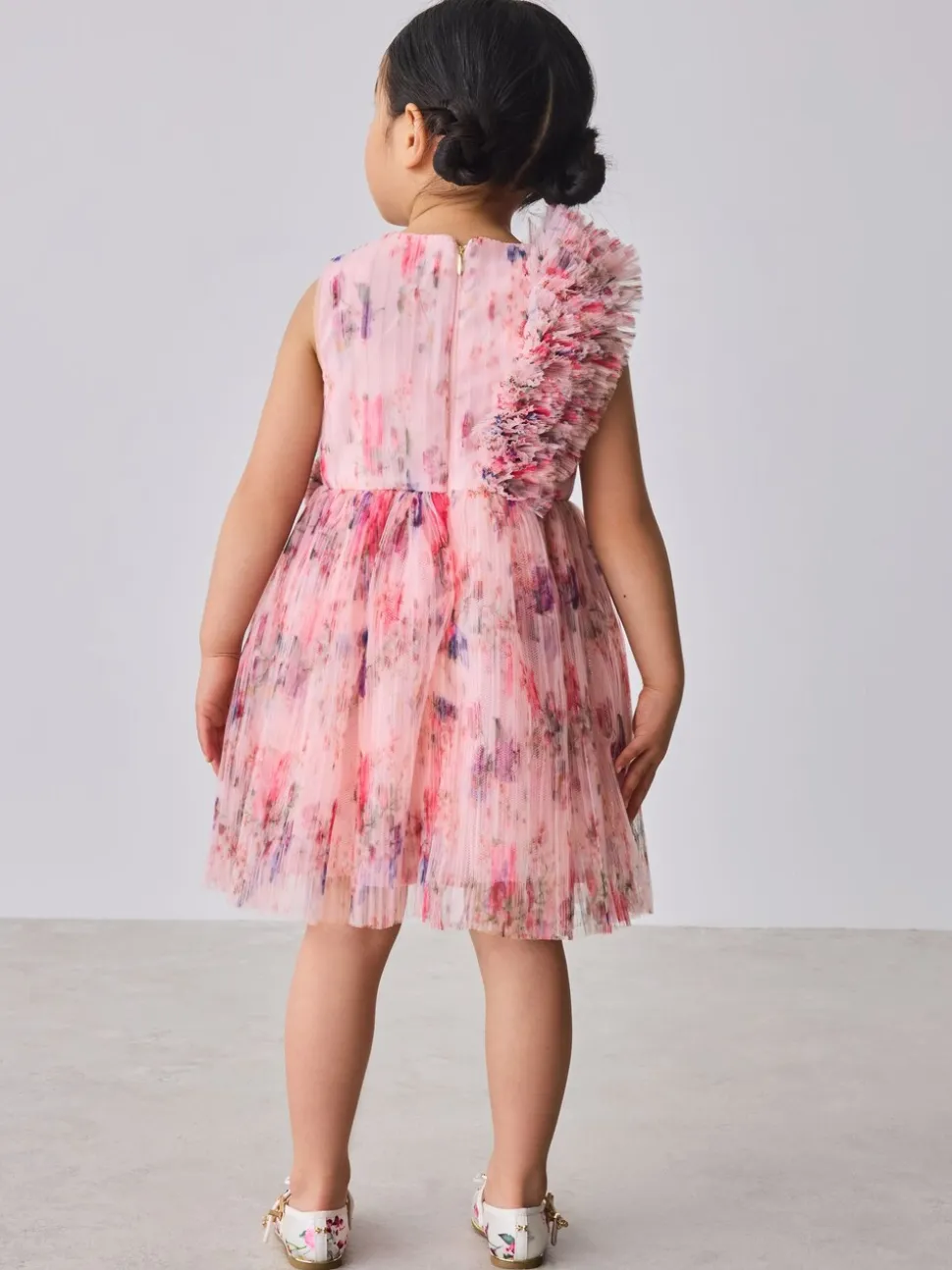 Baker by Ted Baker Crinkle Mesh 3D Ruffle Shoulder Occasion Dress