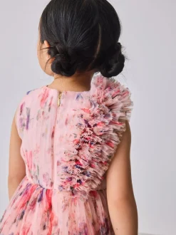 Baker by Ted Baker Crinkle Mesh 3D Ruffle Shoulder Occasion Dress