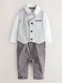 Baker by Ted Baker Grey Smart Bow Tie Rompersuit