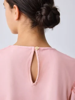 Baker by Ted Baker Pink 2 Piece Sequin Mesh Top & Ruffle Tier Skirt Set