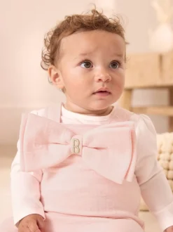 Baker by Ted Baker Pink Jacquard Bow Dungarees & T-Shirt Set