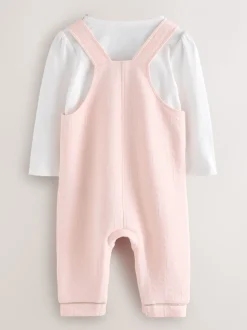 Baker by Ted Baker Pink Jacquard Bow Dungarees & T-Shirt Set