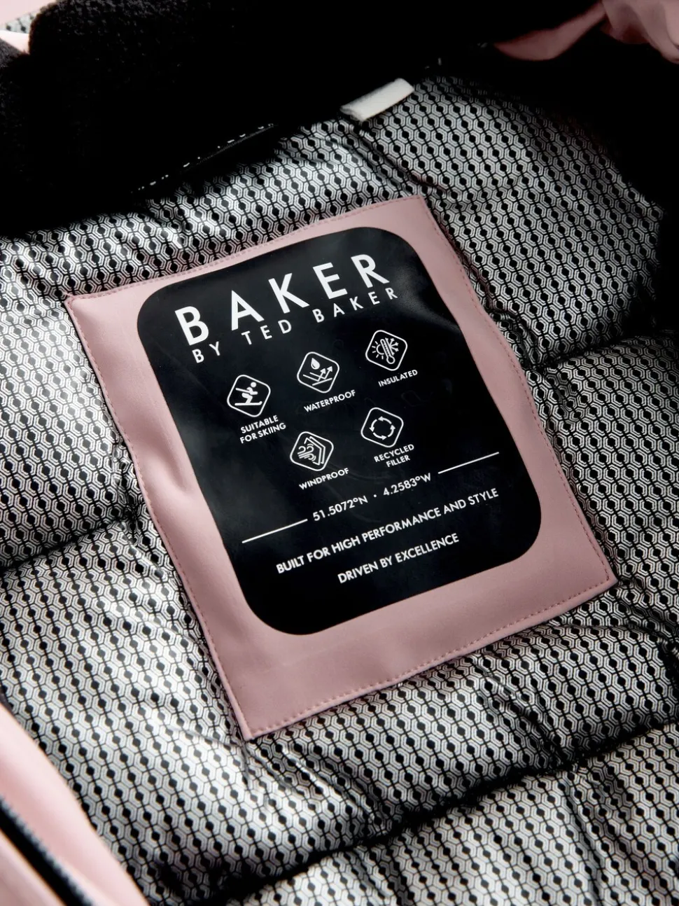 Baker by Ted Baker Pink Waterproof Belted Padded Ski Jacket