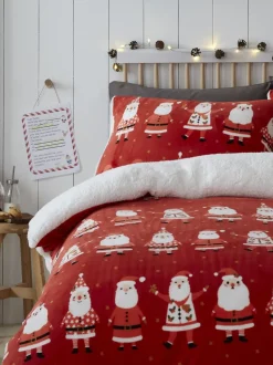 Bedlam pluche fleece kerstdekbedovertrekset met vrolijke Kerstmanprint