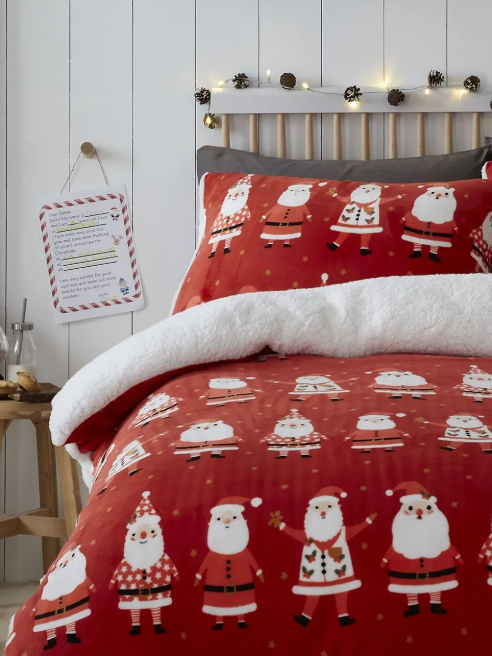 Bedlam pluche fleece kerstdekbedovertrekset met vrolijke Kerstmanprint