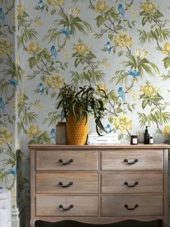 Behang met vogels en bloemen