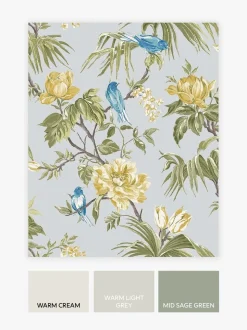Behang met vogels en bloemen