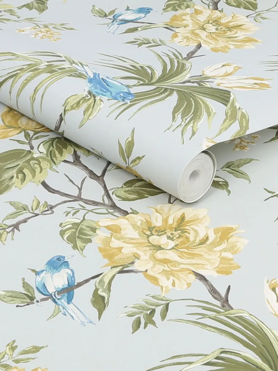 Behang met vogels en bloemen