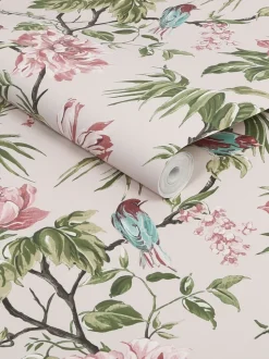 Behang met vogels en bloemen