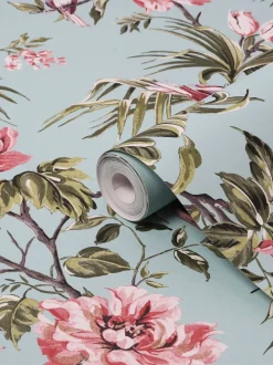 Behang met vogels en bloemen