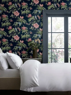 Behang met vogels en bloemen
