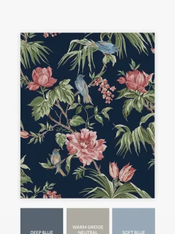 Behang met vogels en bloemen