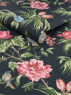 Behang met vogels en bloemen