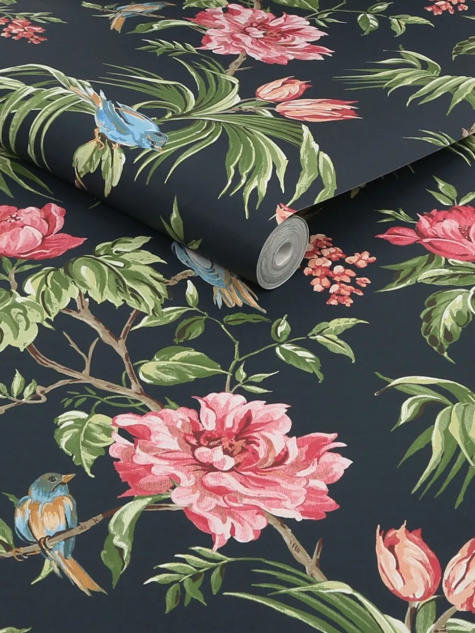 Behang met vogels en bloemen