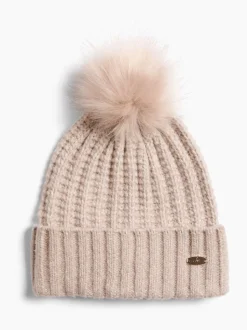 Beige - Lipsy Shimmer Ribbed Pom Hat